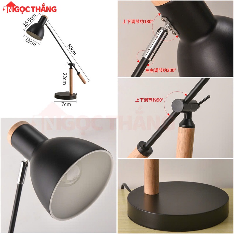 Đèn bàn phòng ngủ trang trí bàn làm việc DB14 Đen Ngọc Thắng (Kèm bóng Led 12W ánh sáng vàng) - Ảnh 7