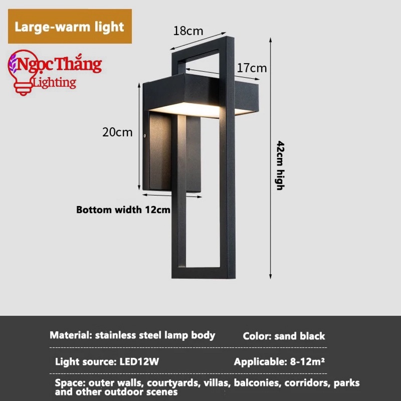Đèn treo tường ngoài trời chống nước cao 42cm trang trí trong nhà Led 12W 220V VNT105 Ngọc Thắng - Image 9