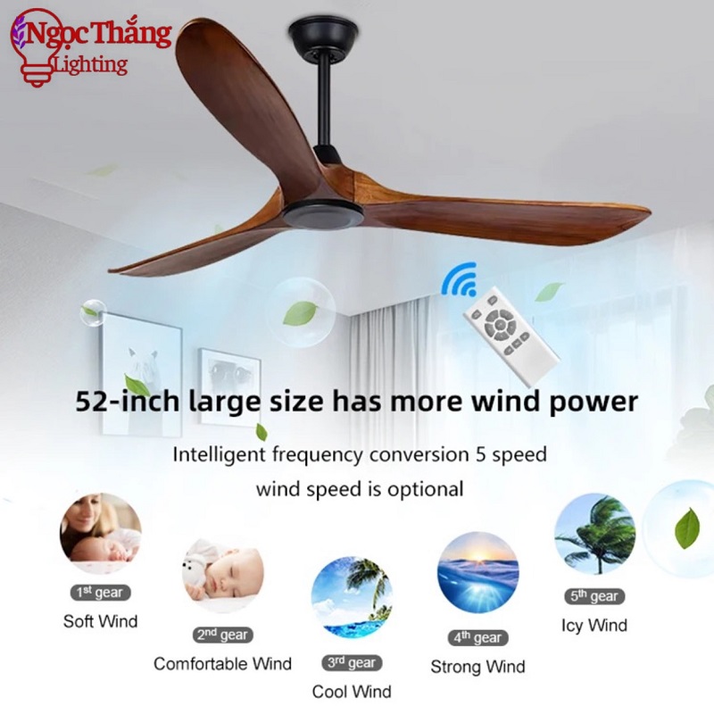 Quạt Trần 3 Cánh Gỗ Trang Trí Sảnh Phòng Khách Cao Cấp VF43 Ngọc Thắng (Kèm remote điều khiển từ xa) - Image 8
