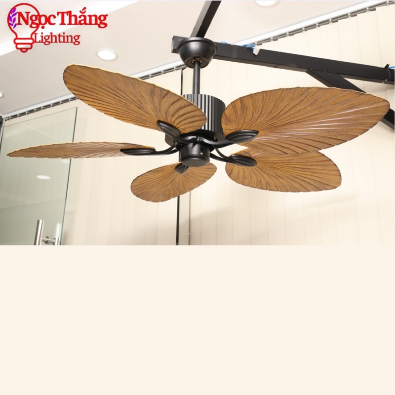 Quạt Trần 5 Cánh Hình Lá Cọ Trang Trí Phòng Khách Bảo Hành 5 Năm VF77 Ngọc Thắng Kèm Remote - Hình ảnh 3