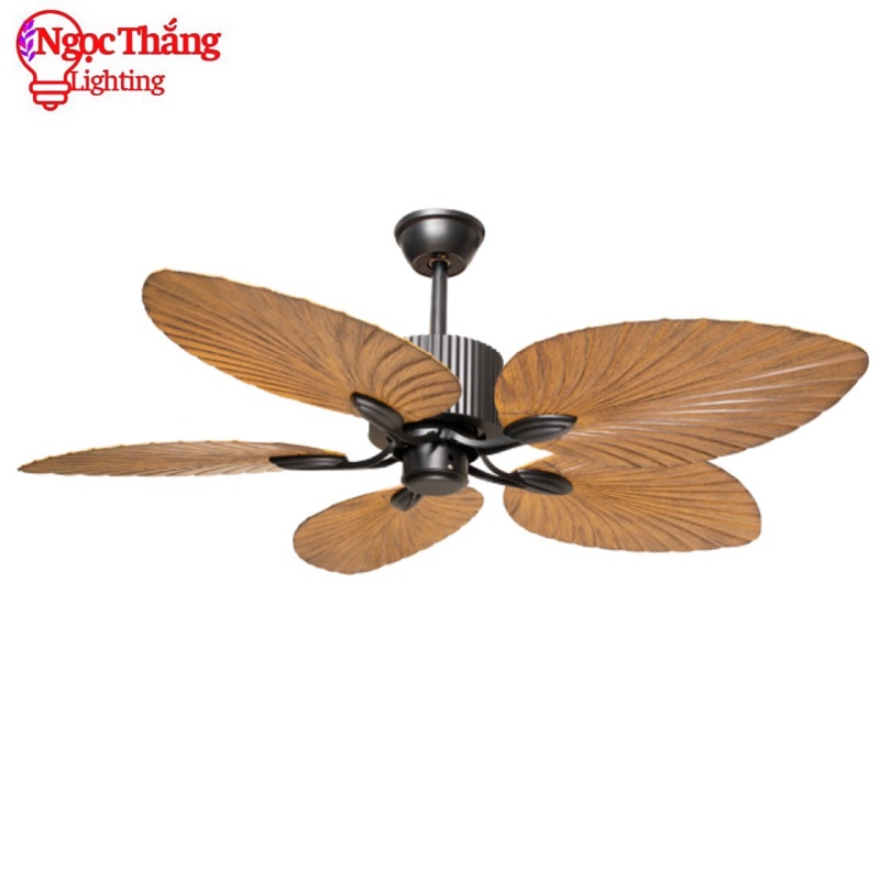 Quạt Trần 5 Cánh Hình Lá Cọ Trang Trí Phòng Khách Bảo Hành 5 Năm VF77 Ngọc Thắng Kèm Remote