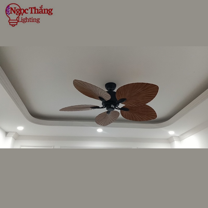 Quạt Trần 5 Cánh Hình Lá Cọ Trang Trí Phòng Khách Bảo Hành 5 Năm VF77 Ngọc Thắng Kèm Remote - Hình ảnh 4