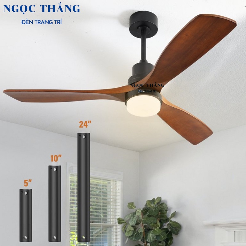 Quạt Trần Đèn Led 3 Cánh Gỗ Trang Trí Sảnh Phòng Khách Cao Cấp QT2010 Ngọc Thắng (Kèm remote điều khiển từ xa) - Hình ảnh 3