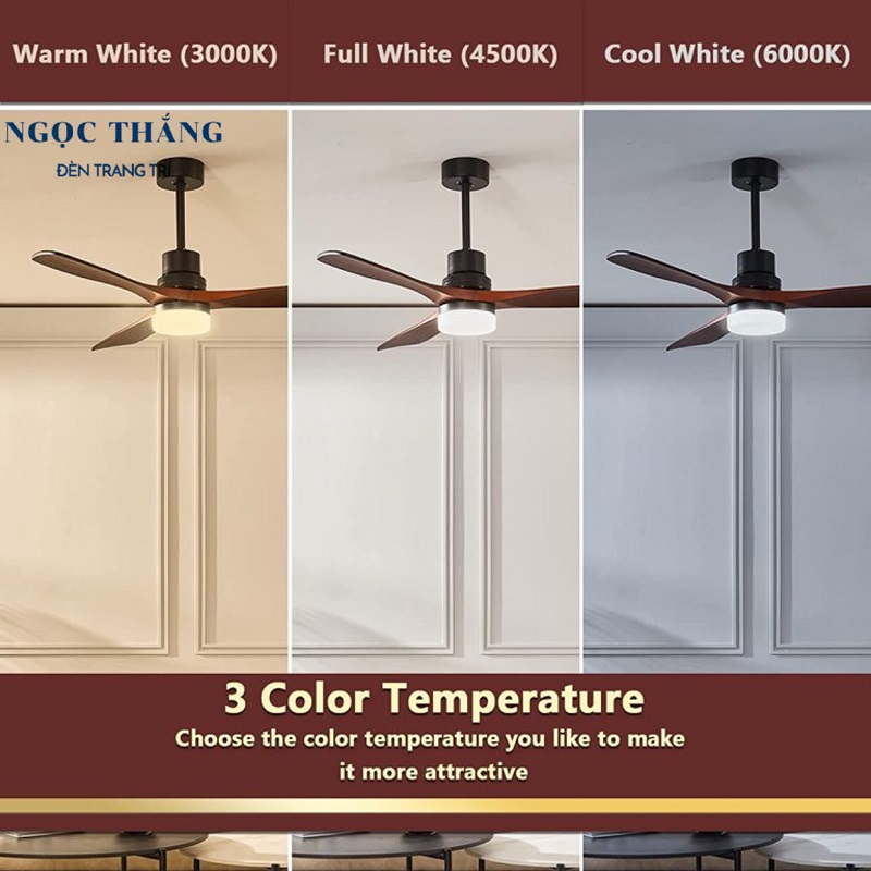 Quạt Trần Đèn Led 3 Cánh Gỗ Trang Trí Sảnh Phòng Khách Cao Cấp QT2010 Ngọc Thắng (Kèm remote điều khiển từ xa) - Hình ảnh 6
