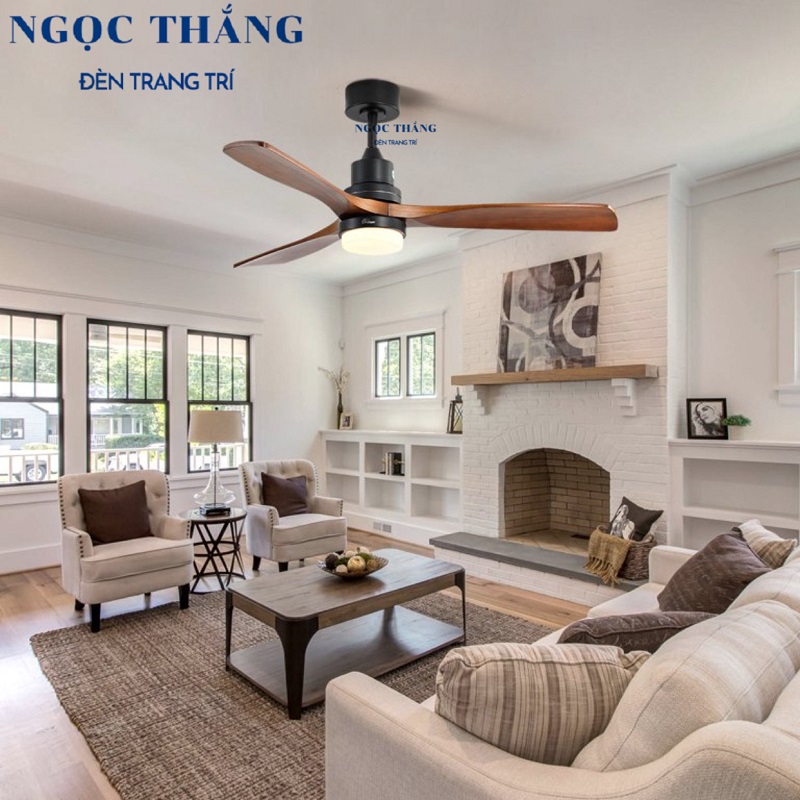 Quạt Trần Đèn Led 3 Cánh Gỗ Trang Trí Sảnh Phòng Khách Cao Cấp QT2010 Ngọc Thắng (Kèm remote điều khiển từ xa)