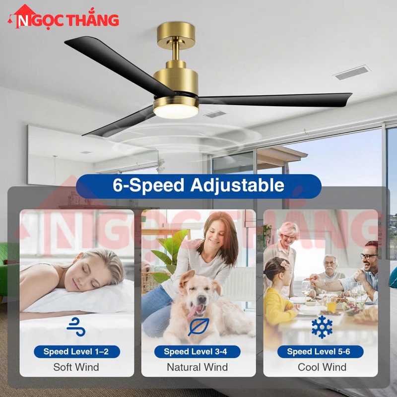 Quạt Trần Đèn 3 Cánh 132cm Trang Trí Sảnh Phòng Khách Phòng Ngủ Cao Cấp VF431 Ngọc Thắng - Image 4