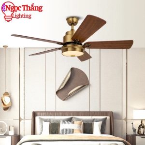 Quạt Trần Đèn 5 Cánh Gỗ Trang Trí Sảnh Phòng Khách Cao Cấp QT2000 Ngọc Thắng (Kèm remote điều khiển từ xa)