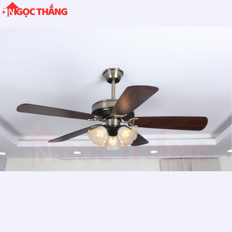 Quạt Trần Đèn 5 Cánh Gỗ Trang Trí Phòng Khách Cao Cấp VF108 Ngọc Thắng (Kèm remote điều khiển từ xa)