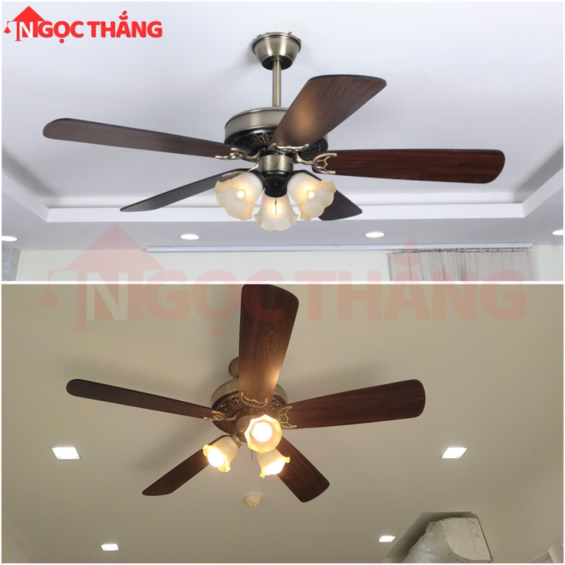 Quạt Trần Đèn 5 Cánh Gỗ Trang Trí Phòng Khách Cao Cấp VF108 Ngọc Thắng (Kèm remote điều khiển từ xa) - Image 7
