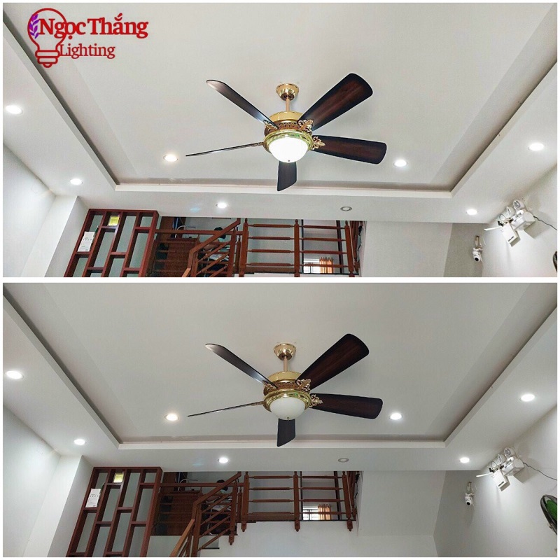 Quạt Trần Đèn 5 Cánh Gỗ Trang Trí Sảnh Phòng Khách Cao Cấp VF600 Ngọc Thắng - Hình ảnh 4