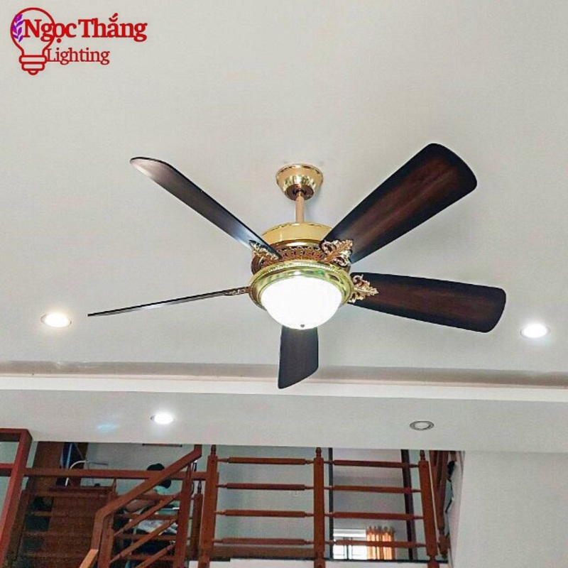 Quạt Trần Đèn 5 Cánh Gỗ Trang Trí Sảnh Phòng Khách Cao Cấp VF600 Ngọc Thắng - Hình ảnh 2