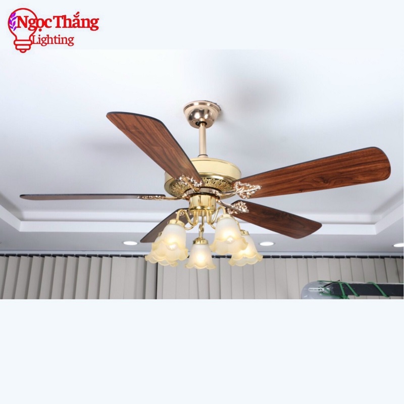 Quạt Trần Đèn Chùm 5 Cánh Gỗ Trang Trí Sảnh Phòng Khách Cao Cấp VF600VF06 Ngọc Thắng - Image 6