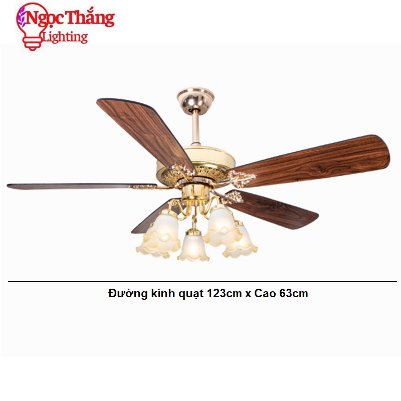 Quạt Trần Đèn Chùm 5 Cánh Gỗ Trang Trí Sảnh Phòng Khách Cao Cấp VF600VF06 Ngọc Thắng - Image 5