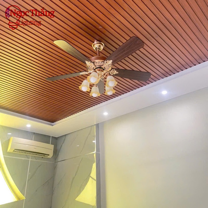 Quạt Trần Đèn Chùm 5 Cánh Gỗ Trang Trí Sảnh Phòng Khách Cao Cấp VF600VF06 Ngọc Thắng - Image 4