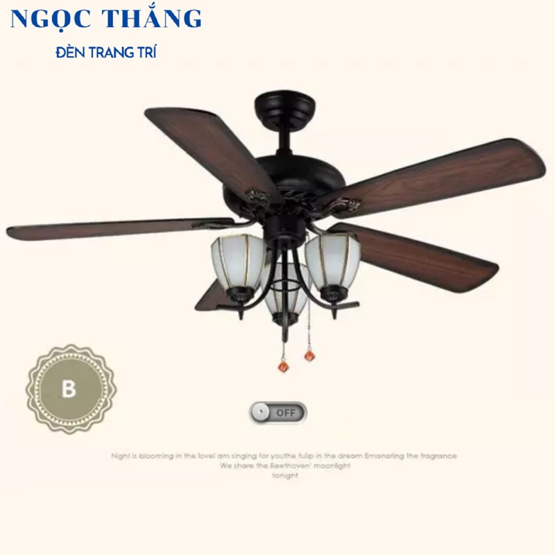 Quạt Trần Đèn 5 Cánh Gỗ Trang Trí Phòng Khách Cao Cấp VF73 Ngọc Thắng (Kèm remote điều khiển từ xa) - Hình ảnh 7