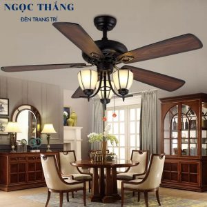 Quạt Trần Đèn 5 Cánh Gỗ Trang Trí Phòng Khách Cao Cấp VF73 Ngọc Thắng (Kèm remote điều khiển từ xa)