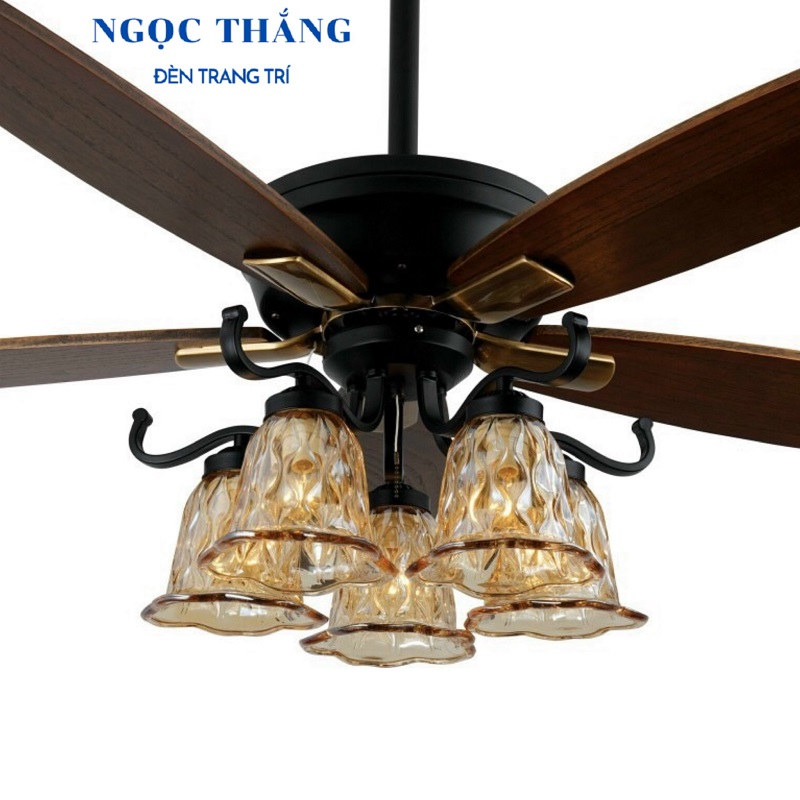 Quạt Trần Đèn Chùm 5 Cánh Gỗ Trang Trí Sảnh Phòng Khách Cao Cấp QT2817 Ngọc Thắng (Kèm remote điều khiển từ xa) - Image 3