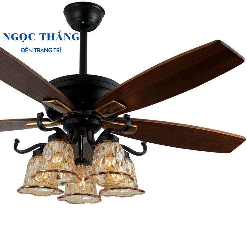 Quạt Trần Đèn Chùm 5 Cánh Gỗ Trang Trí Sảnh Phòng Khách Cao Cấp QT2817 Ngọc Thắng (Kèm remote điều khiển từ xa) - Image 4