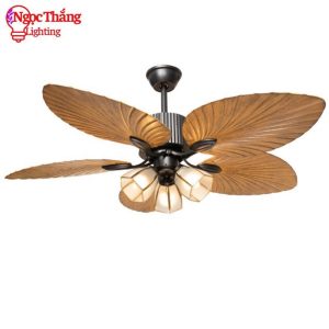 Quạt Trần Đèn Chùm 5 Cánh Hình Lá Cọ Trang Trí Phòng Khách Bảo Hành 5 Năm VF49 Ngọc Thắng Kèm Remote
