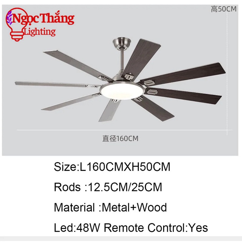 Quạt Trần Đèn 8 Cánh Gỗ Trang Trí Sảnh Phòng Khách Cao Cấp QT2723 Ngọc Thắng (Kèm remote điều khiển từ xa) - Image 6