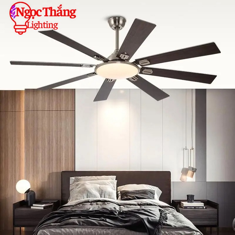 Quạt Trần Đèn 8 Cánh Gỗ Trang Trí Sảnh Phòng Khách Cao Cấp QT2723 Ngọc Thắng (Kèm remote điều khiển từ xa)