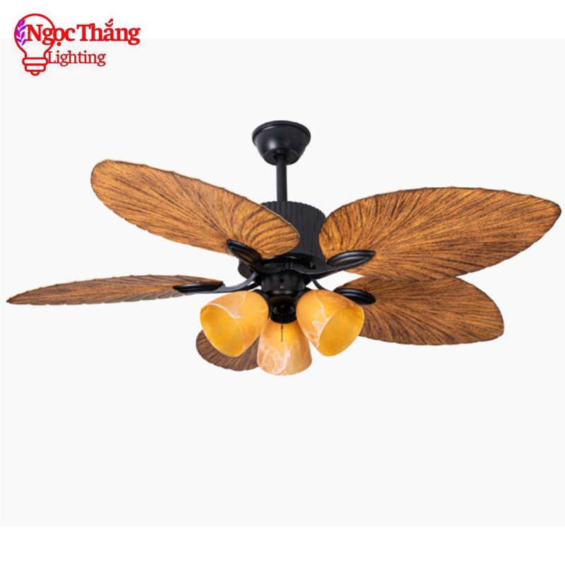 Quạt Trần Đèn Chùm 5 Cánh Lá Cọ Trang Trí Phòng Khách Bảo Hành 5 Năm 48KSP257 VF50 Ngọc Thắng