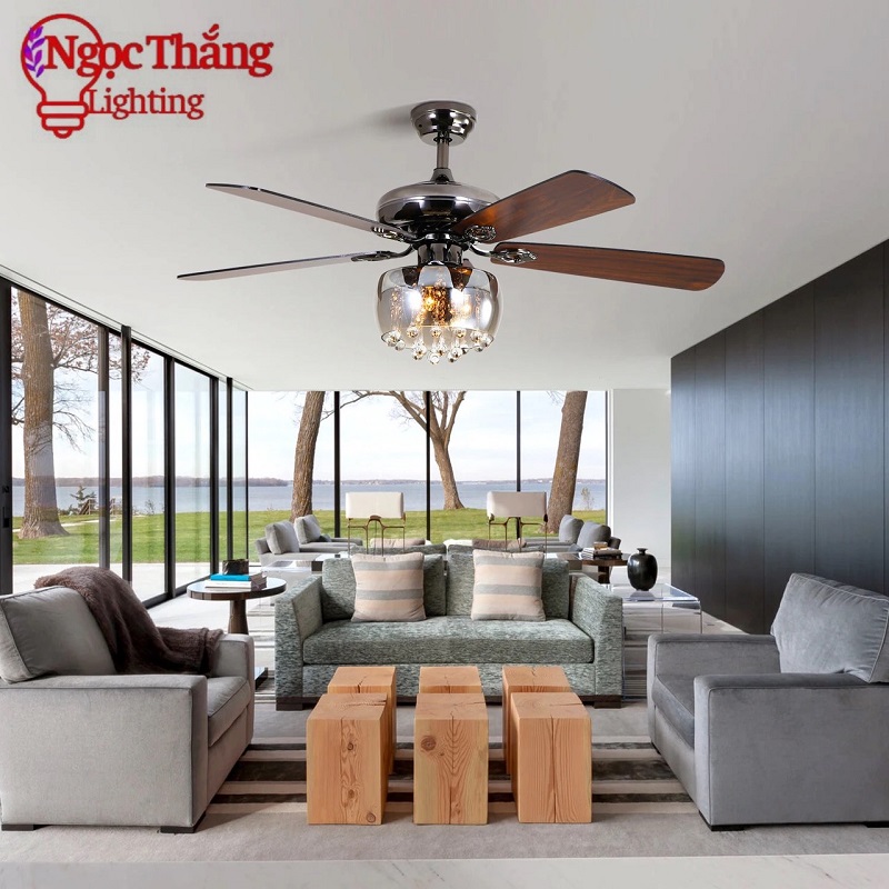 Quạt Trần Đèn Chùm Pha Lê 5 Cánh Gỗ Trang Trí Phòng Khách Bảo Hành 5 Năm VF110 Ngọc Thắng - Hình ảnh 15