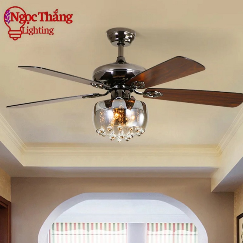 Quạt Trần Đèn Chùm Pha Lê 5 Cánh Gỗ Trang Trí Phòng Khách Bảo Hành 5 Năm VF110 Ngọc Thắng - Hình ảnh 14