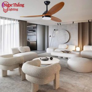 Quạt Trần Đèn Led 3 Cánh Gỗ Trang Trí Sảnh Phòng Khách Cao Cấp VF15 Ngọc Thắng Kèm Remote