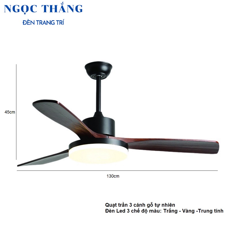 Quạt Trần Đèn Led 3 Cánh Gỗ Trang Trí Sảnh Phòng Khách Cao Cấp VF59 Ngọc Thắng (Tặng kèm remote điều khiển từ xa) - Image 8