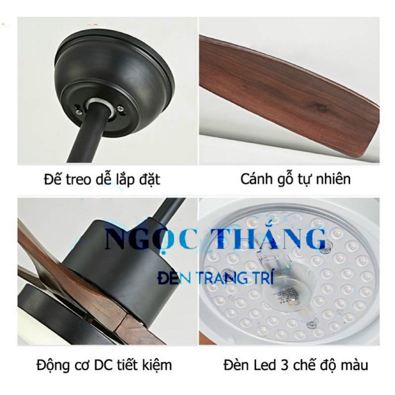Quạt Trần Đèn Led 3 Cánh Gỗ Trang Trí Sảnh Phòng Khách Cao Cấp VF59 Ngọc Thắng (Tặng kèm remote điều khiển từ xa) - Image 10