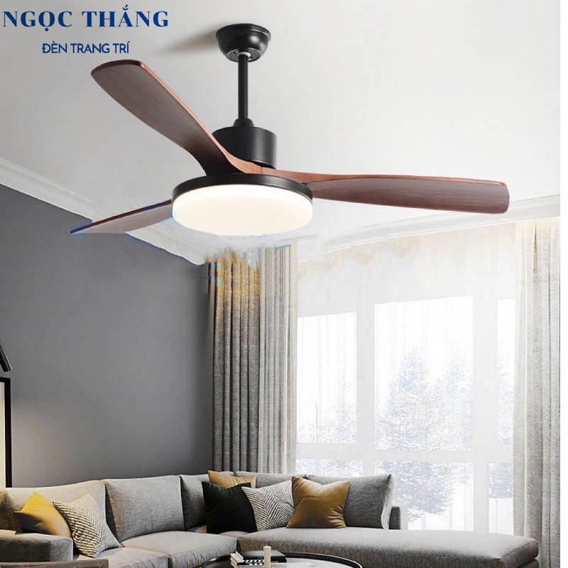 Quạt Trần Đèn Led 3 Cánh Gỗ Trang Trí Sảnh Phòng Khách Cao Cấp VF59 Ngọc Thắng (Tặng kèm remote điều khiển từ xa) - Image 2