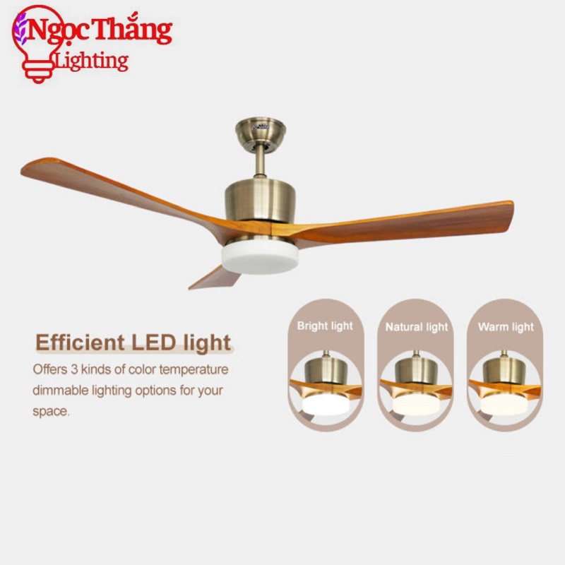 Quạt Trần Đèn Led 3 Cánh Gỗ Trang Trí Sảnh Phòng Khách Cao Cấp VF01 Ngọc Thắng (Tặng kèm remote) - Image 2