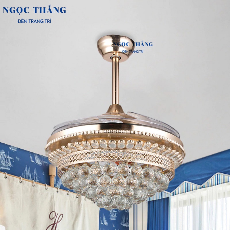 Quạt Trần Pha Lê Đèn Chùm Trang trí Phòng Khách Bảo Hành 5 Năm 42KSA207 QT883 Ngọc Thắng Kèm Remote - Image 3