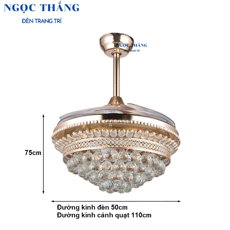 Quạt Trần Pha Lê Đèn Chùm Trang trí Phòng Khách Bảo Hành 5 Năm 42KSA207 QT883 Ngọc Thắng Kèm Remote - Image 5