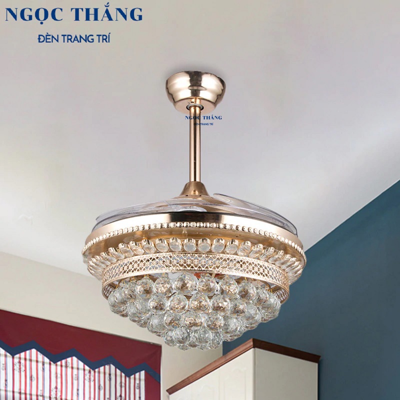 Quạt Trần Pha Lê Đèn Chùm Trang trí Phòng Khách Bảo Hành 5 Năm 42KSA207 QT883 Ngọc Thắng Kèm Remote