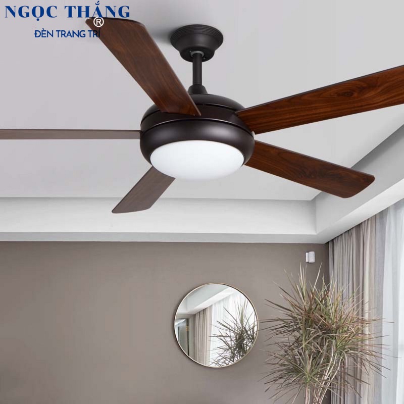 Quạt Trần Đèn Led 5 Cánh Gỗ Phòng Khách Phòng Ngủ Cao Cấp QT1870 Ngọc Thắng (Tặng kèm remote điều khiển từ xa) - Image 3