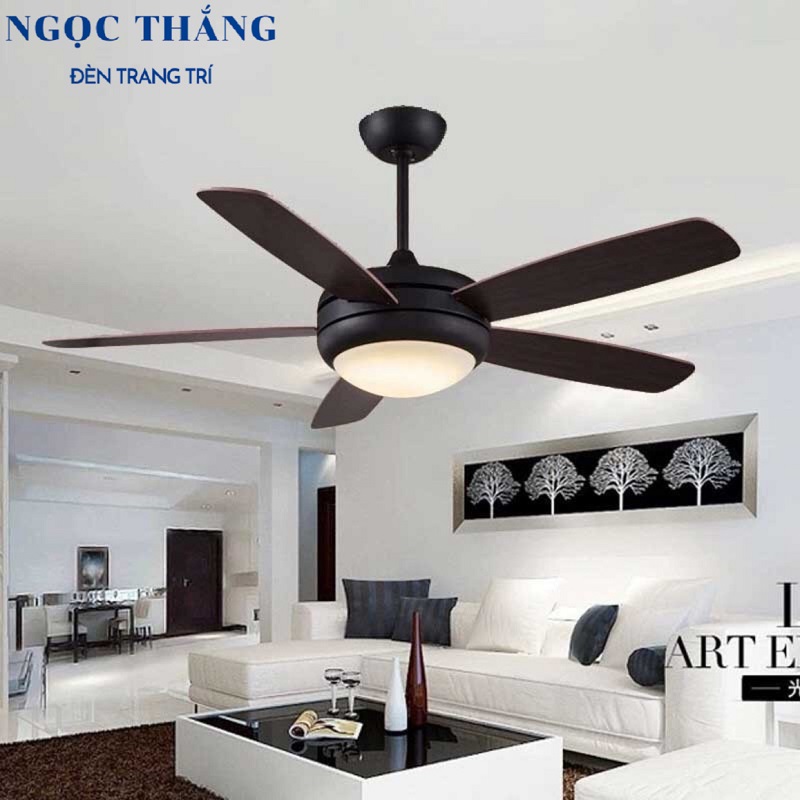 Quạt Trần Đèn Led 5 Cánh Gỗ Phòng Khách Phòng Ngủ Cao Cấp QT1870 Ngọc Thắng (Tặng kèm remote điều khiển từ xa)