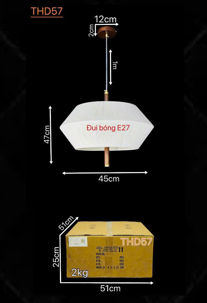 Đèn thả Vintage 45cm trang trí bàn ăn phòng ngủ phòng khách quán cafe THD57 Ngọc Thắng - Hình ảnh 14
