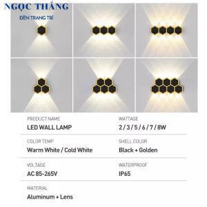 Đèn Led treo tường hắt tường 3 bóng ngoài trời trong nhà Led 3W 220V VNT6014 Ngọc Thắng - Ảnh 5