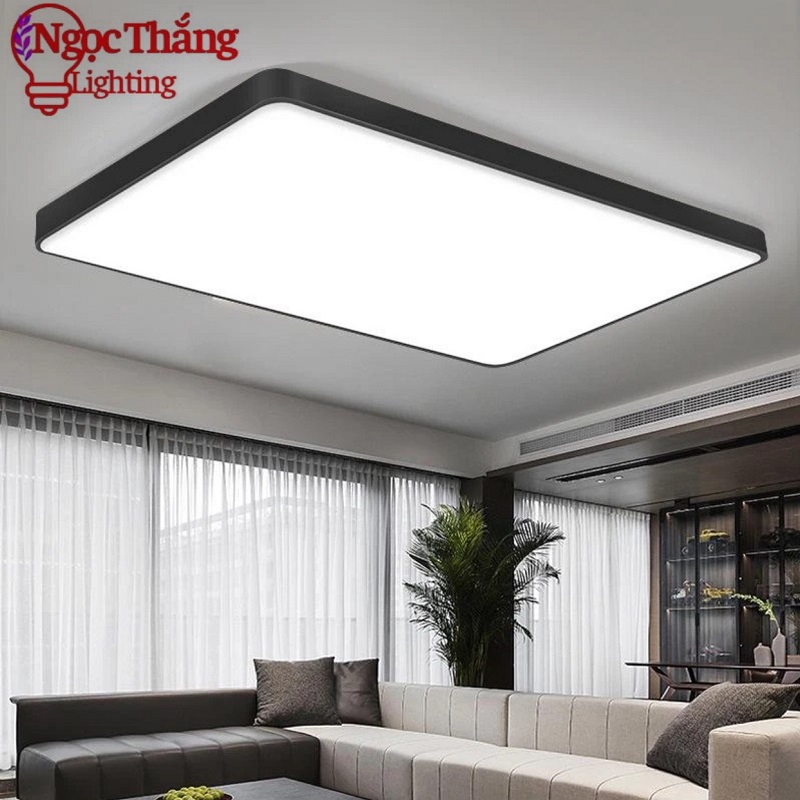 Đèn Mâm LED Ốp Trần Chữ Nhật Hiện Đại Trang Trí Phòng Khách Phòng Ngủ Led 3 Màu OP1249 Ngọc Thắng (Kèm remote)