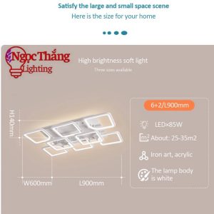 Alternative view of Đèn Mâm LED Ốp Trần Chữ Nhật Hiện Đại Trang Trí Phòng Khách Phòng Ngủ Led 3 Màu MT0057 Ngọc Thắng (Kèm remote điều khiển)