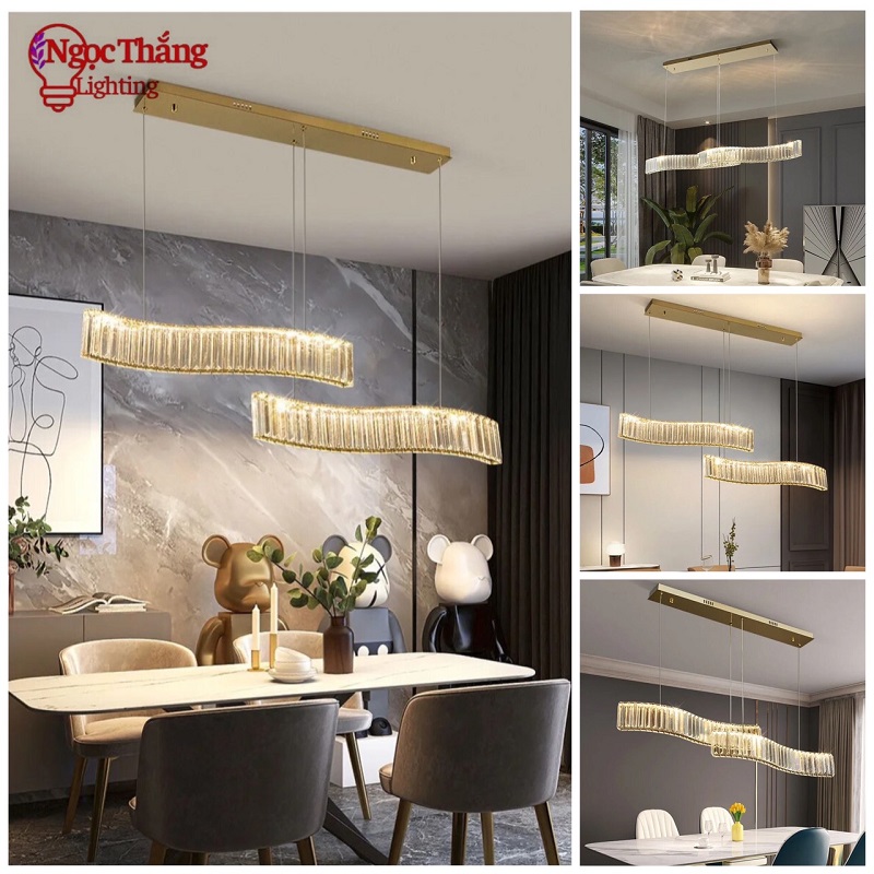 Đèn thả trần pha lê cao cấp trang trí phòng khách bàn ăn Led 3 màu TH823-24 Ngọc Thắng