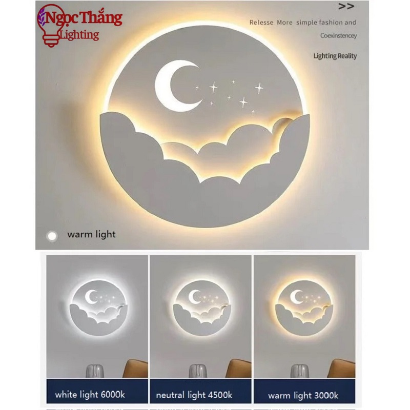 Đèn treo tường ốp tường đám mây 3D 24cm trang trí phòng khách phòng ngủ cầu thang Led 3 chế độ màu 8W 220V V9983 Ngọc Thắng