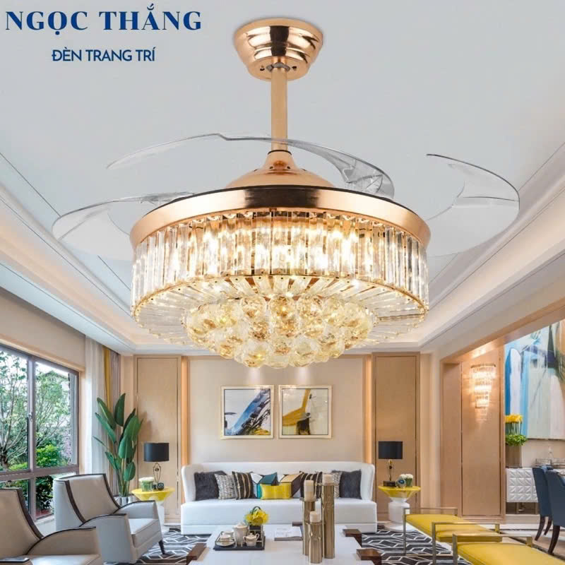 Quạt Trần Đèn Chùm Pha Lê Trang trí Phòng Khách Cao Cấp QT87086 Ngọc Thắng (Kèm remote điều khiển từ xa) - Ảnh 9
