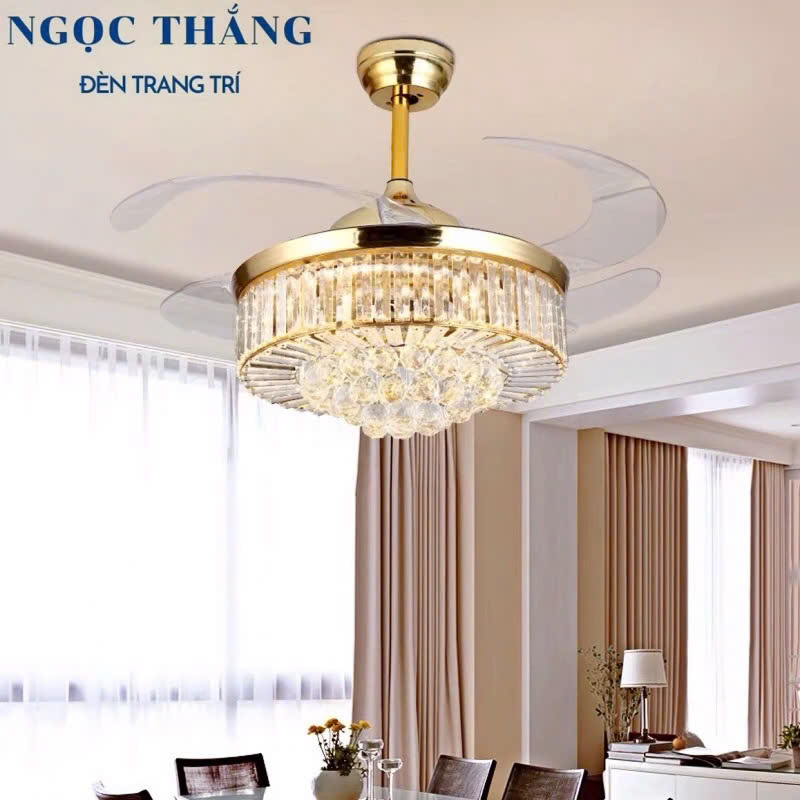 Quạt Trần Đèn Chùm Pha Lê Trang trí Phòng Khách Cao Cấp QT87086 Ngọc Thắng (Kèm remote điều khiển từ xa) - Ảnh 8