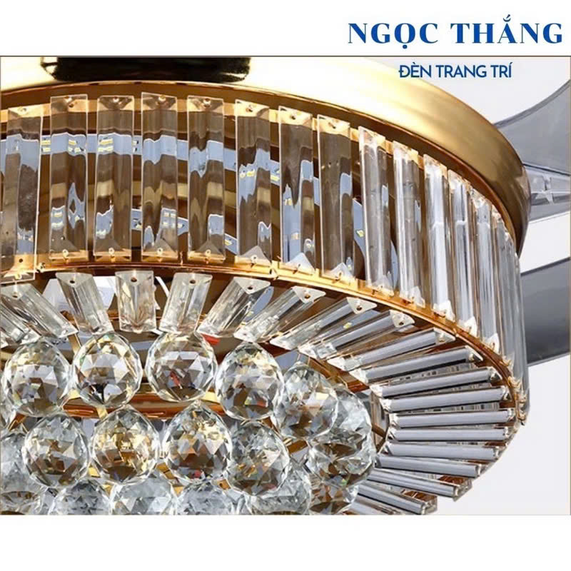 Quạt Trần Đèn Chùm Pha Lê Trang trí Phòng Khách Cao Cấp QT87086 Ngọc Thắng (Kèm remote điều khiển từ xa) - Ảnh 5