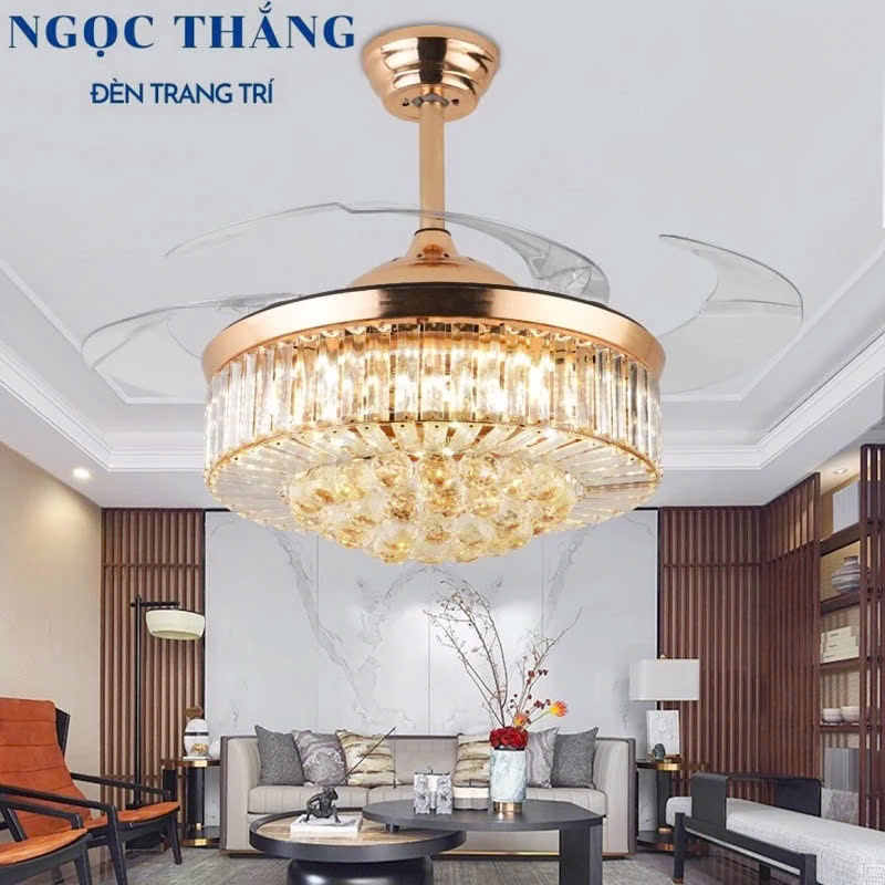 Quạt Trần Đèn Chùm Pha Lê Trang trí Phòng Khách Cao Cấp QT87086 Ngọc Thắng (Kèm remote điều khiển từ xa) - Ảnh 4