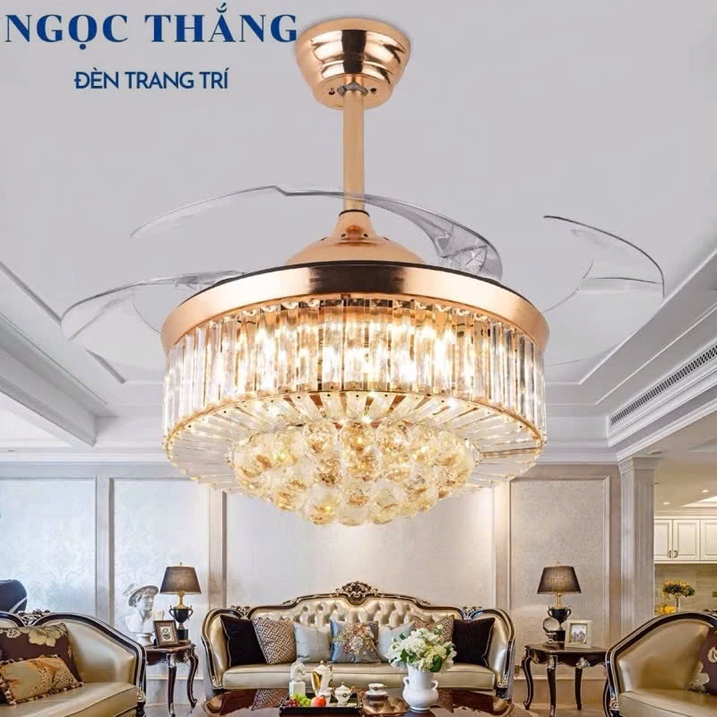 Quạt Trần Đèn Chùm Pha Lê Trang trí Phòng Khách Cao Cấp QT87086 Ngọc Thắng (Kèm remote điều khiển từ xa) - Ảnh 3