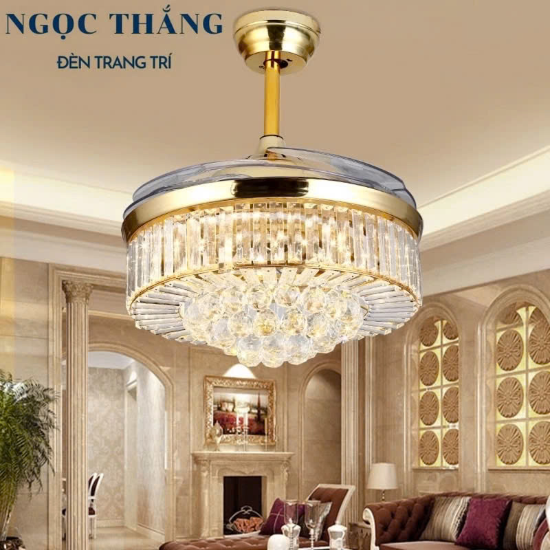 Quạt Trần Đèn Chùm Pha Lê Trang trí Phòng Khách Cao Cấp QT87086 Ngọc Thắng (Kèm remote điều khiển từ xa) - Ảnh 2